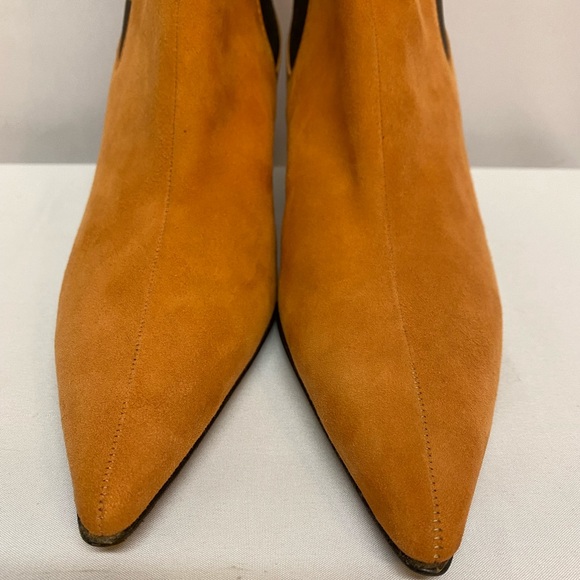LAMBERTSON TRUEX Orange Suede Pointy Toe Kitten Heels Ankle Boots 36.5 Euro 6 US - Picture 6 of 16